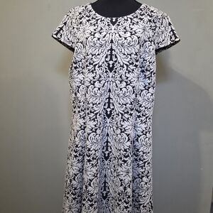 Alfani Black and Cream Floral A Line Dress